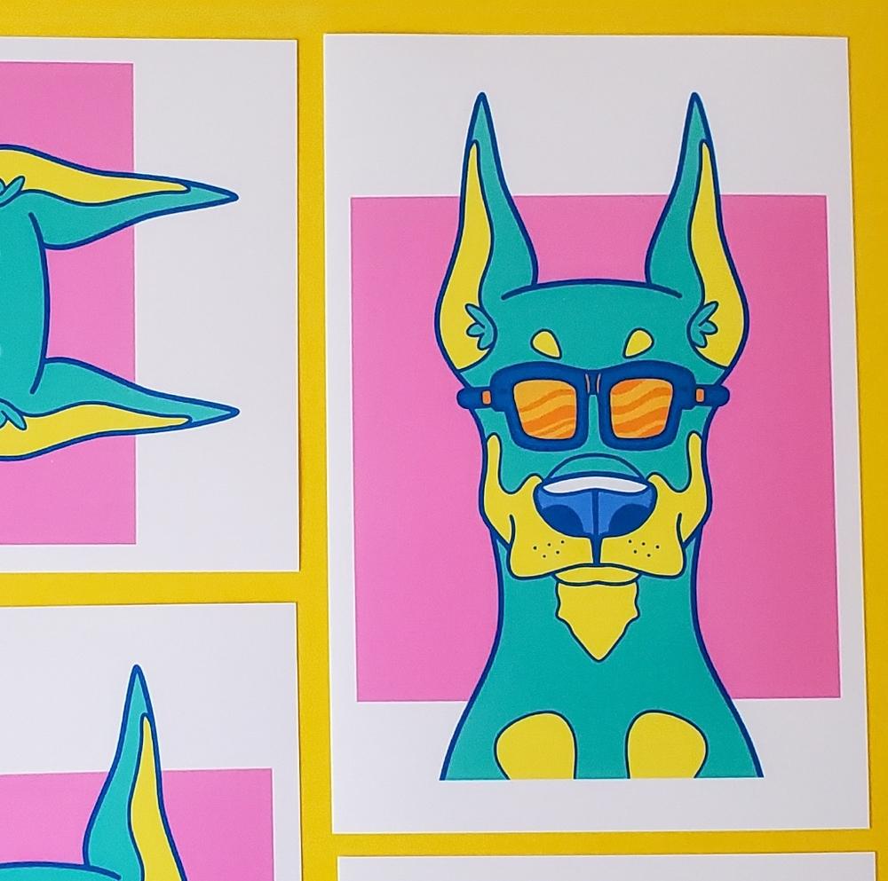 Pop Art Doberman Pinscher with Sunglasses 4×6 Small Art Print By Mattoodles